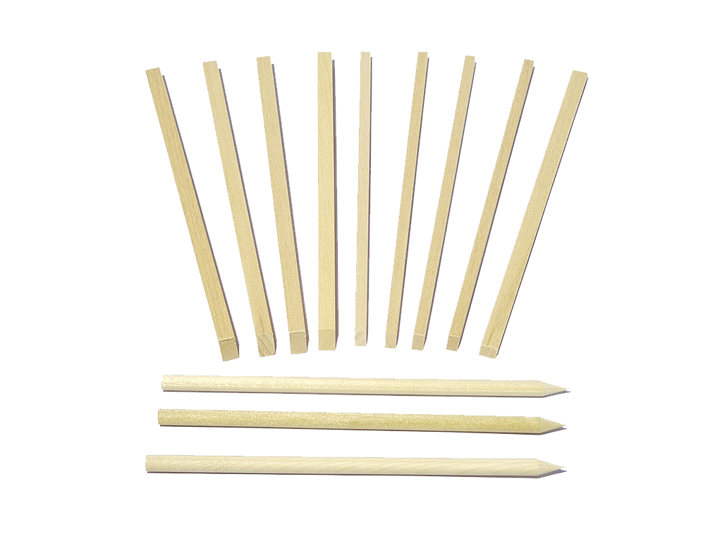 Set de madera para pulir 12pzs. 1/4 x 1/4 x 6" barra muy suave, &Oslash;1/4 x 6" suave, 3/16 x 3/16 x 6" barra suave, 1/8 x 1/4 x 6 " barra suave, 1/4 x 1/4 x 6" barra suave